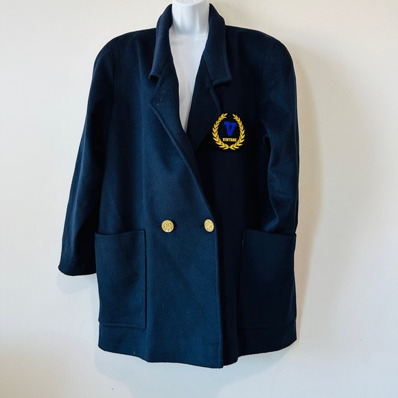 Vintage Gold Button Double Breasted Navy Cocoon Peacoat Size Large - Picture 1 of 11